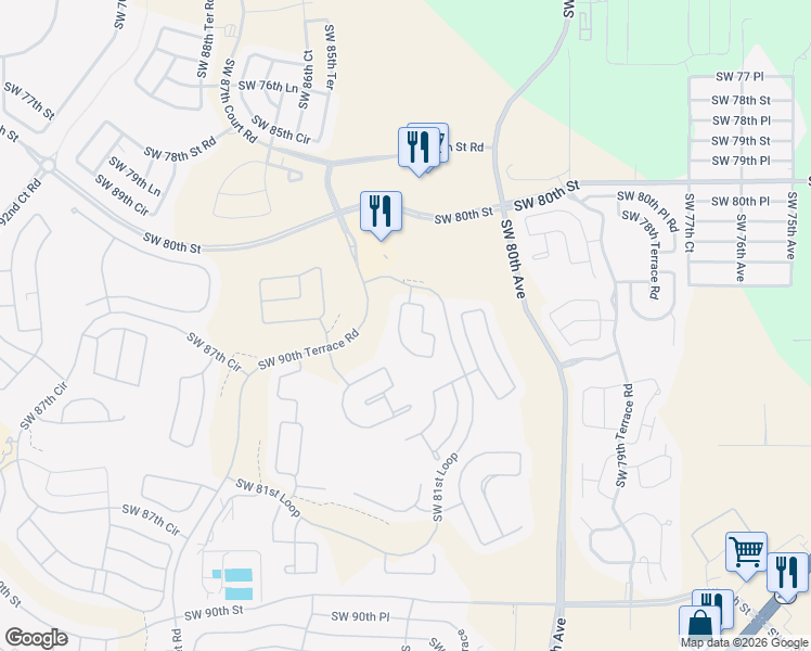 map of restaurants, bars, coffee shops, grocery stores, and more near 8334 Southwest 82nd Loop in Ocala