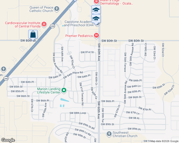 map of restaurants, bars, coffee shops, grocery stores, and more near 6180 Southwest 84th Place Road in Ocala