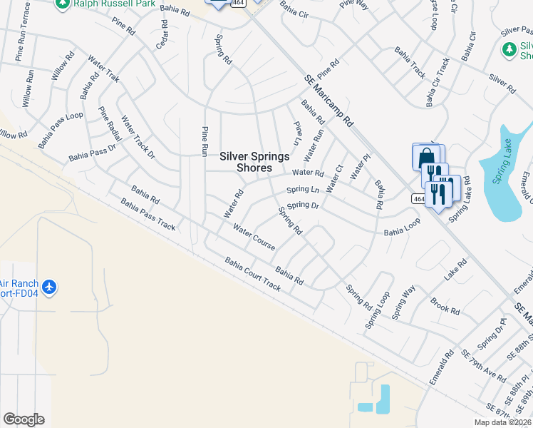 map of restaurants, bars, coffee shops, grocery stores, and more near 438 Spring Drive in Ocala