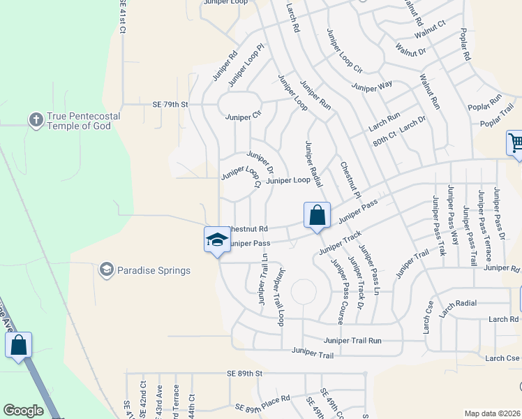 map of restaurants, bars, coffee shops, grocery stores, and more near 50 Juniper Drive in Ocala