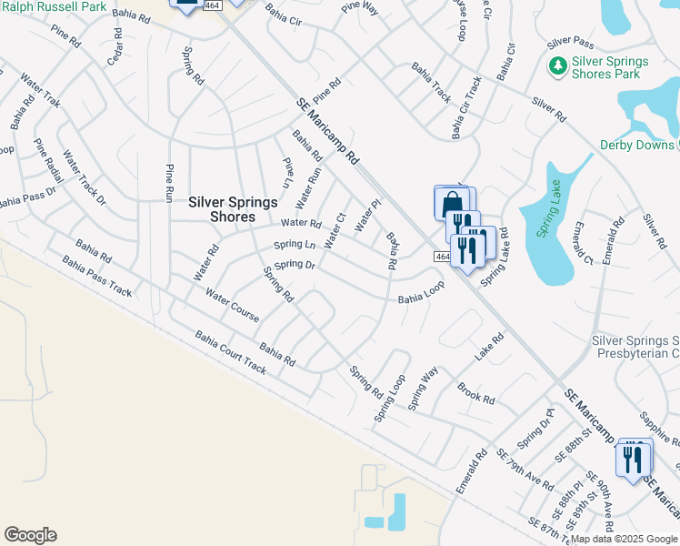 map of restaurants, bars, coffee shops, grocery stores, and more near 470 Spring Drive in Ocala