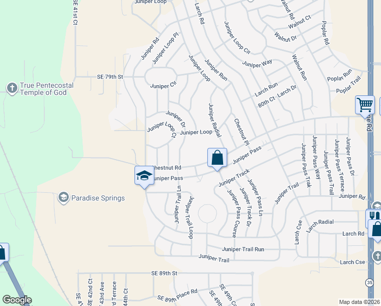map of restaurants, bars, coffee shops, grocery stores, and more near 241 Chestnut Road in Ocala