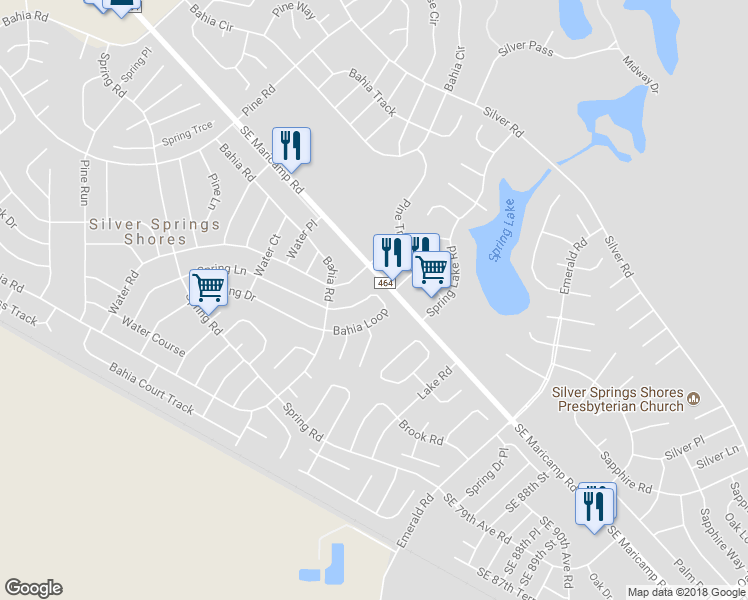 map of restaurants, bars, coffee shops, grocery stores, and more near 15 Bahia Loop in Ocala