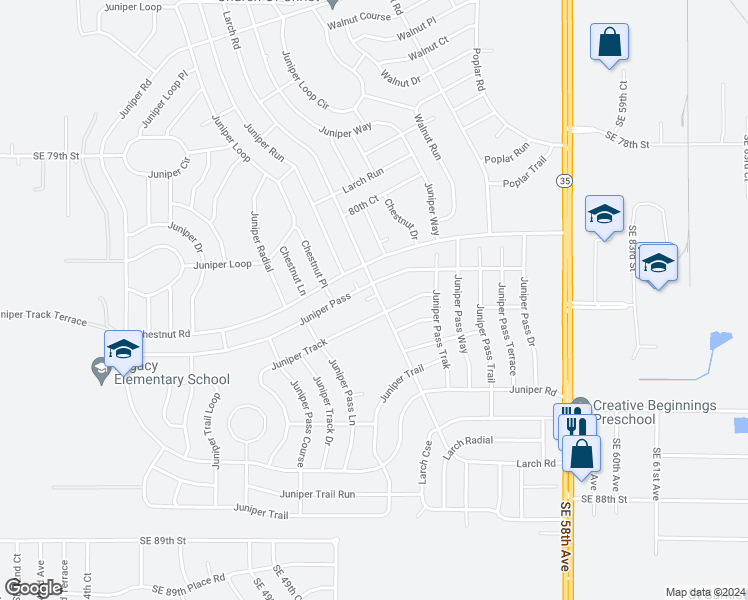 map of restaurants, bars, coffee shops, grocery stores, and more near 23 Juniper Track in Ocala