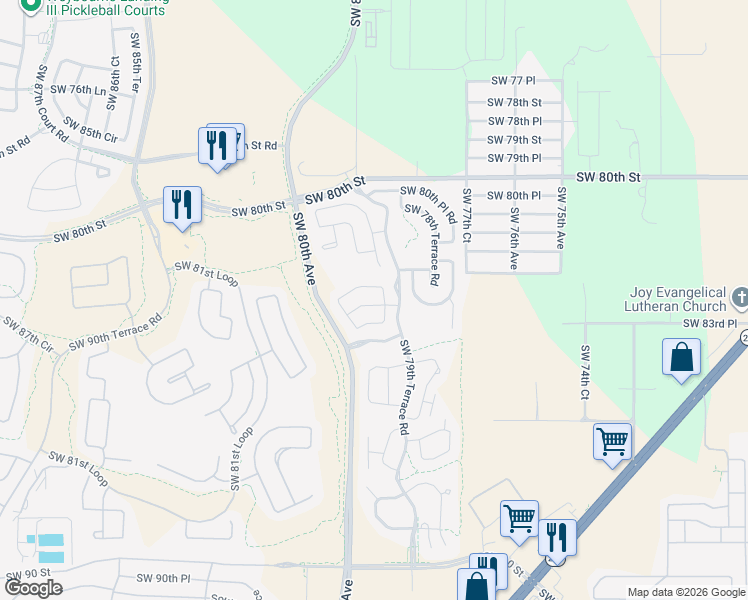 map of restaurants, bars, coffee shops, grocery stores, and more near 8364 Southwest 79th Circle in Ocala