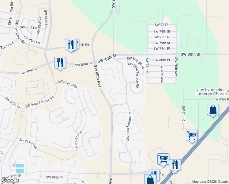 map of restaurants, bars, coffee shops, grocery stores, and more near 8018 South West 83rd Place in Ocala