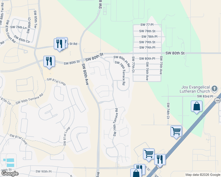map of restaurants, bars, coffee shops, grocery stores, and more near 8364 Southwest 79th Circle in Ocala