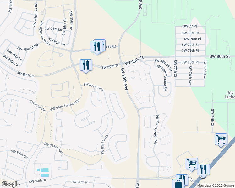 map of restaurants, bars, coffee shops, grocery stores, and more near 8386 Southwest 82nd Circle in Ocala