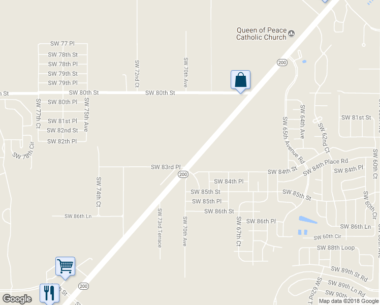 map of restaurants, bars, coffee shops, grocery stores, and more near SW Hwy 200 in Ocala