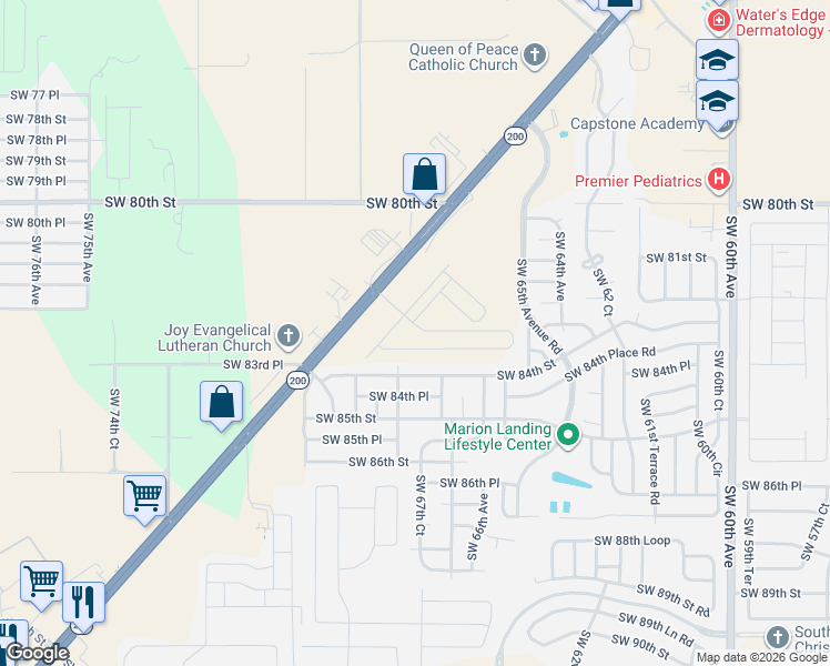 map of restaurants, bars, coffee shops, grocery stores, and more near 6781 Southwest 84th Street in Ocala