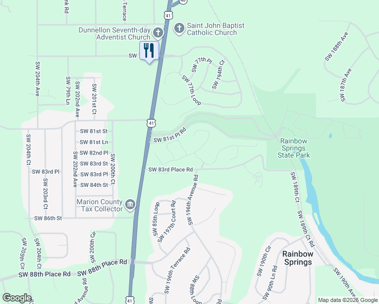 map of restaurants, bars, coffee shops, grocery stores, and more near 8128 Southwest 196th Court Road in Dunnellon