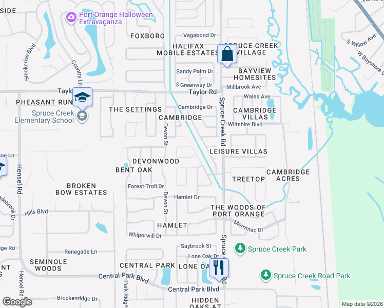 map of restaurants, bars, coffee shops, grocery stores, and more near 253 North Brighton Drive in Port Orange