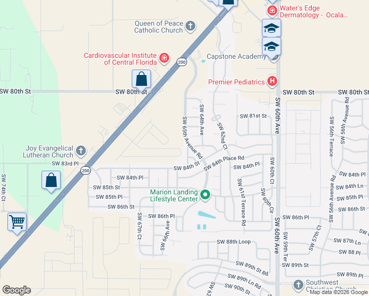 map of restaurants, bars, coffee shops, grocery stores, and more near 8336 Southwest 65th Avenue Road in Ocala