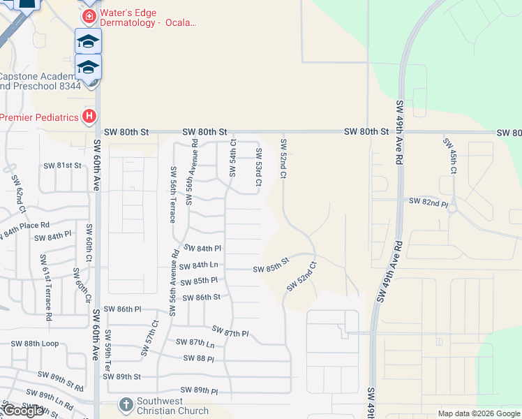 map of restaurants, bars, coffee shops, grocery stores, and more near 5376 Southwest 82nd Street in Ocala