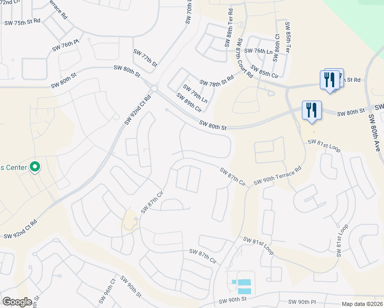 map of restaurants, bars, coffee shops, grocery stores, and more near 9044 Southwest 81st Loop in Ocala