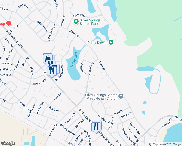 map of restaurants, bars, coffee shops, grocery stores, and more near 18 Emerald Way in Ocala