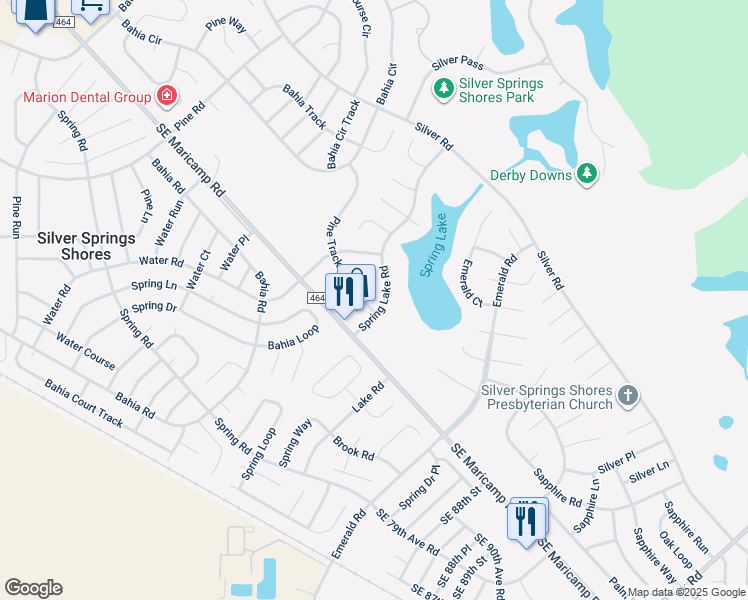 map of restaurants, bars, coffee shops, grocery stores, and more near 504 Spring Lake Road in Ocala
