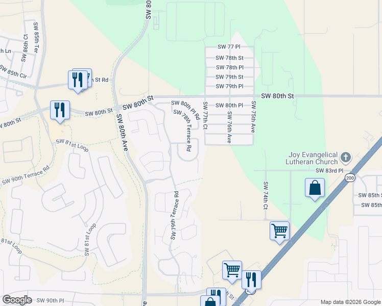 map of restaurants, bars, coffee shops, grocery stores, and more near 8235 Southwest 78th Circle in Ocala