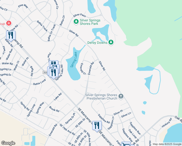 map of restaurants, bars, coffee shops, grocery stores, and more near 18 Emerald Way in Ocala