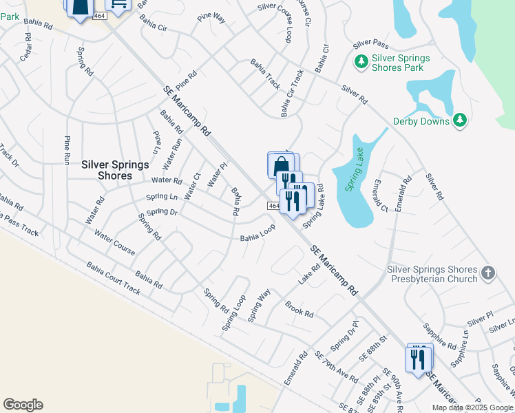 map of restaurants, bars, coffee shops, grocery stores, and more near 495 Water Road in Ocala