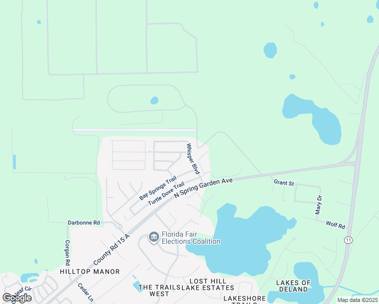 map of restaurants, bars, coffee shops, grocery stores, and more near 3090 Whisper Boulevard in DeLand