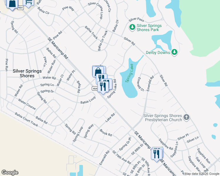 map of restaurants, bars, coffee shops, grocery stores, and more near 504 Spring Lake Road in Ocala