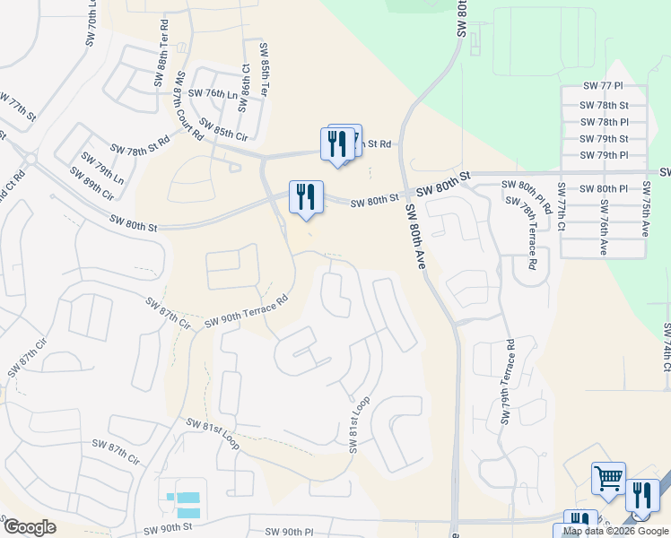 map of restaurants, bars, coffee shops, grocery stores, and more near 8301 Southwest 82nd Loop in Ocala