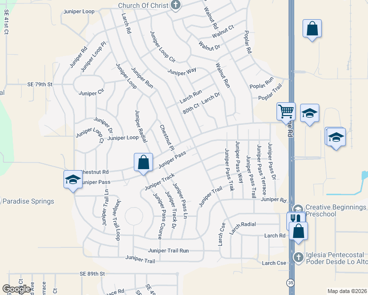 map of restaurants, bars, coffee shops, grocery stores, and more near 207 Chestnut Road in Ocala