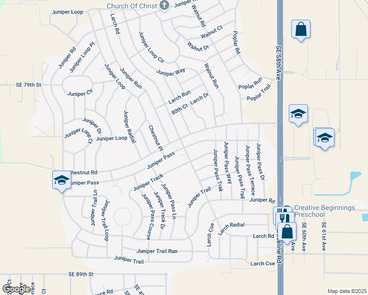 map of restaurants, bars, coffee shops, grocery stores, and more near 30 Juniper Pass in Ocala