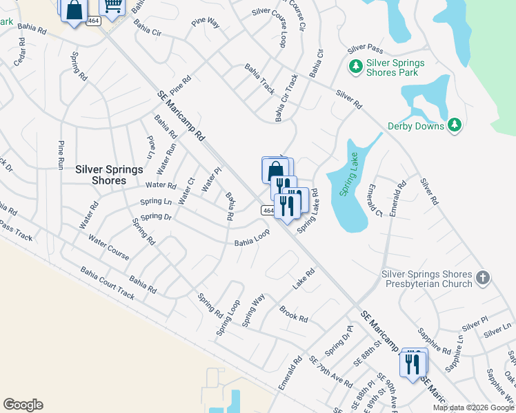 map of restaurants, bars, coffee shops, grocery stores, and more near 9299-9301 Southeast Maricamp Road in Ocala