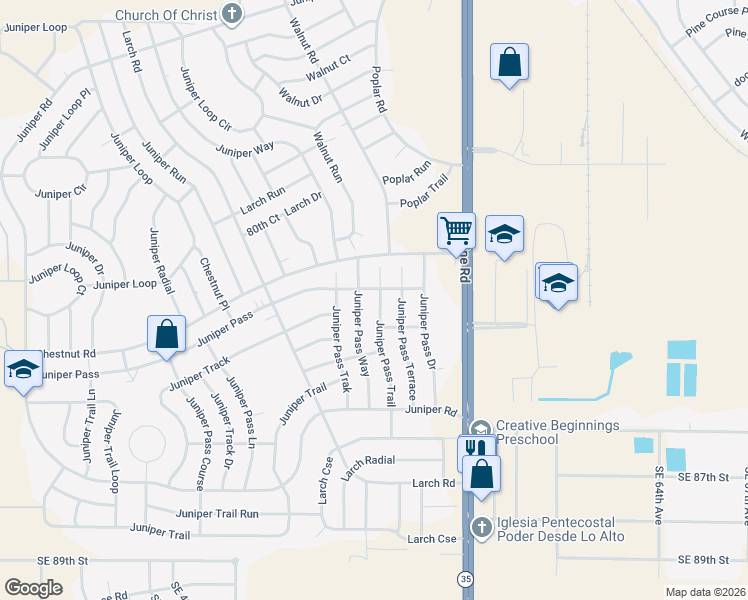 map of restaurants, bars, coffee shops, grocery stores, and more near 35 Juniper Pass Way in Ocala