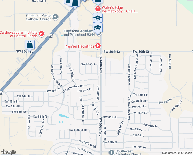 map of restaurants, bars, coffee shops, grocery stores, and more near 6035 Southwest 84th Street in Ocala