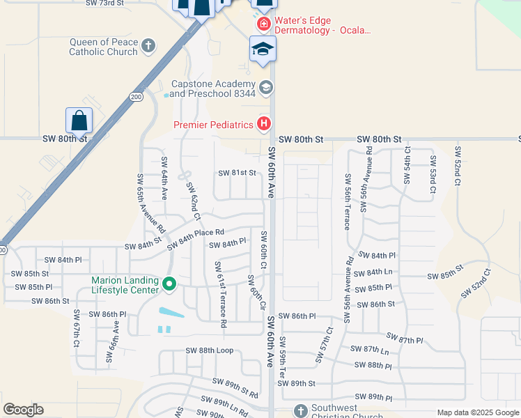 map of restaurants, bars, coffee shops, grocery stores, and more near 6035 Southwest 84th Street in Ocala