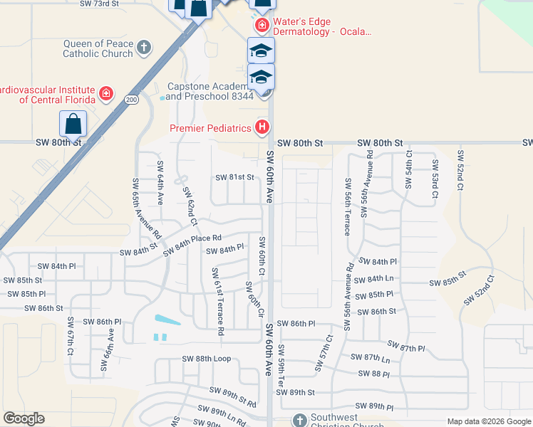 map of restaurants, bars, coffee shops, grocery stores, and more near 8399 Southwest 60th Court in Ocala