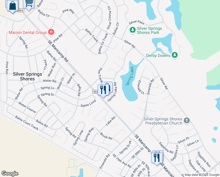 map of restaurants, bars, coffee shops, grocery stores, and more near 504 Spring Lake Road in Ocala