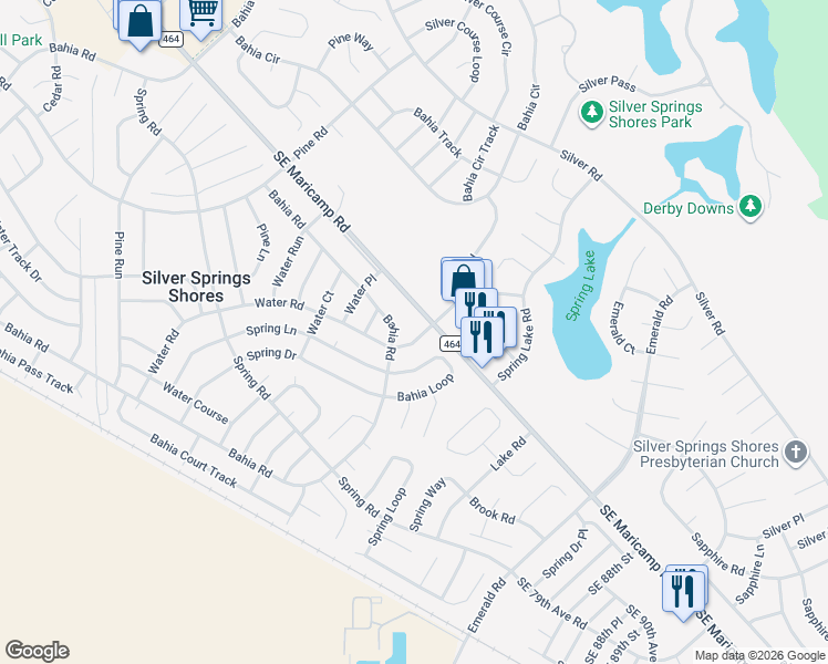 map of restaurants, bars, coffee shops, grocery stores, and more near 9353 Bahia Road in Ocala