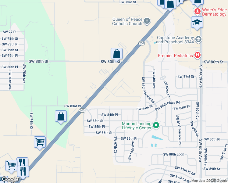 map of restaurants, bars, coffee shops, grocery stores, and more near 6875 Florida 200 in Ocala