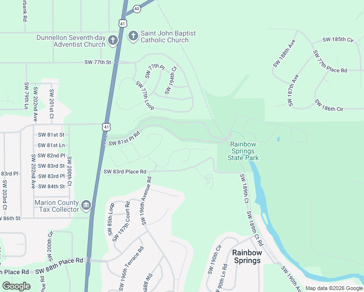 map of restaurants, bars, coffee shops, grocery stores, and more near 19433 Southwest 82nd Place Road in Dunnellon