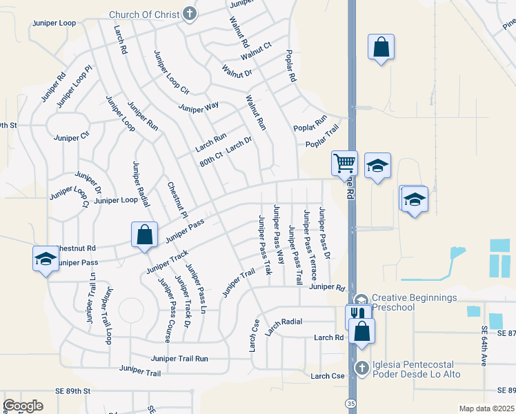 map of restaurants, bars, coffee shops, grocery stores, and more near 34 Juniper Pass Track in Ocala