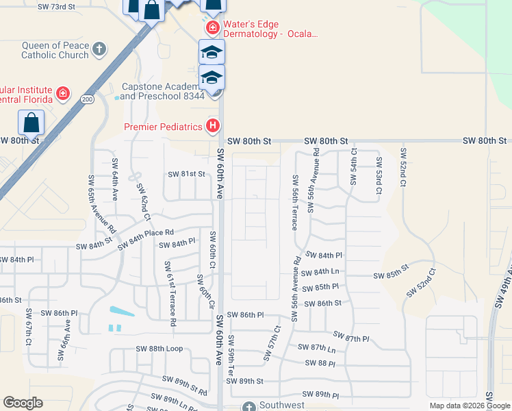 map of restaurants, bars, coffee shops, grocery stores, and more near 5880 Southwest 80th Street in Ocala