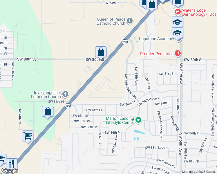 map of restaurants, bars, coffee shops, grocery stores, and more near 2756 Southwest State Road 200 in Ocala