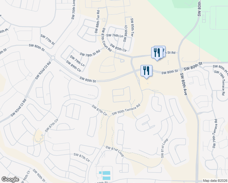 map of restaurants, bars, coffee shops, grocery stores, and more near 8659 Southwest 83rd Loop in Ocala
