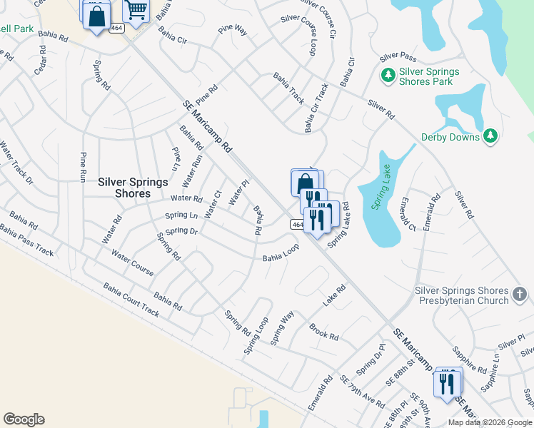 map of restaurants, bars, coffee shops, grocery stores, and more near 9353 Bahia Rd in Ocala