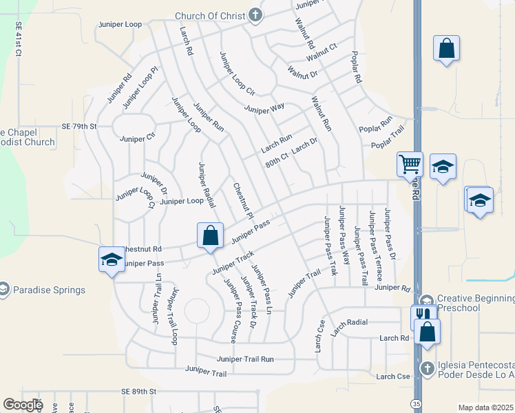 map of restaurants, bars, coffee shops, grocery stores, and more near 207 Chestnut Road in Ocala