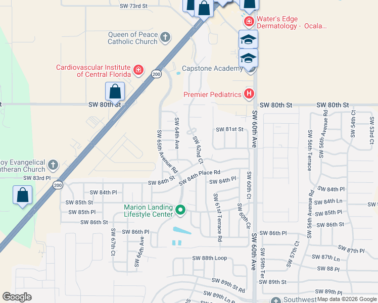 map of restaurants, bars, coffee shops, grocery stores, and more near 6350 Southwest 82nd Place in Ocala