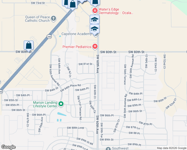 map of restaurants, bars, coffee shops, grocery stores, and more near 6058 Southwest 82nd Place in Ocala