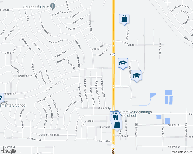 map of restaurants, bars, coffee shops, grocery stores, and more near 36 Juniper Pass Terrace in Ocala