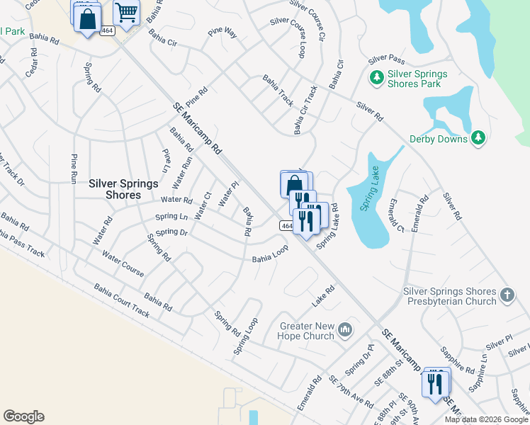 map of restaurants, bars, coffee shops, grocery stores, and more near 9353 Bahia Road in Ocala