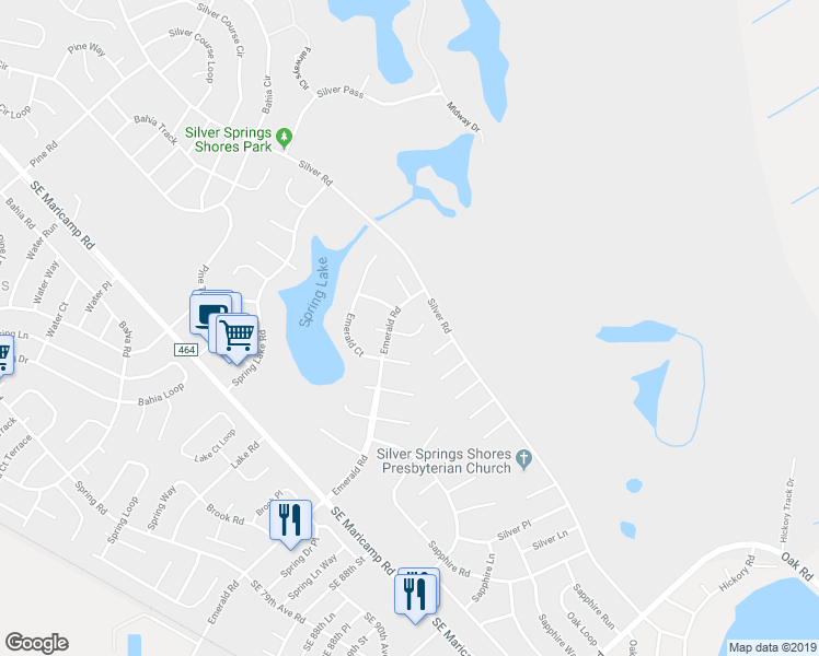 map of restaurants, bars, coffee shops, grocery stores, and more near 18 Emerald Way in Ocala