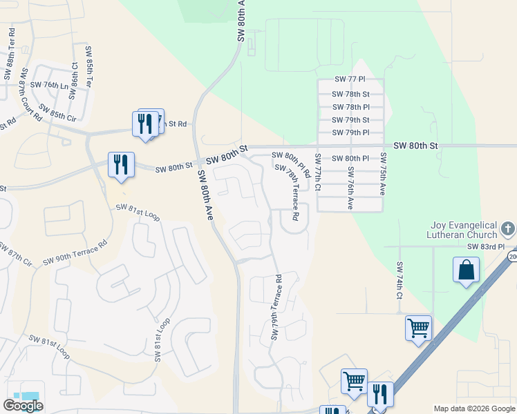 map of restaurants, bars, coffee shops, grocery stores, and more near 8811 Southwest 79th Court in Ocala